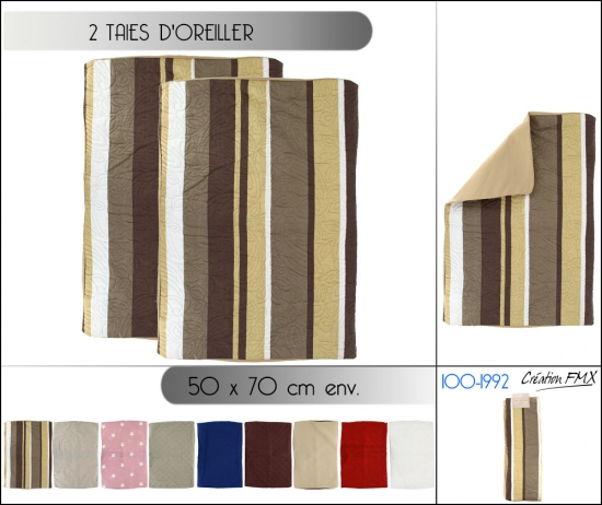 Set de 2 Taies d'Oreiller Boutis Uni ou imprimé 50x75cm env.