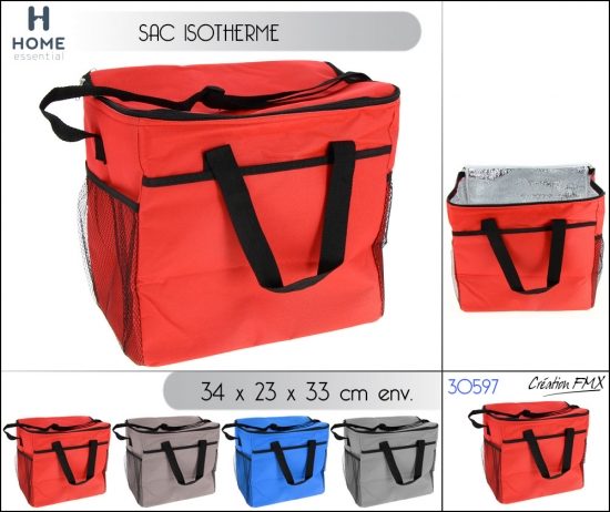 Sac isotherme carré (34x23x33cm env.) / 4 couleurs asst.