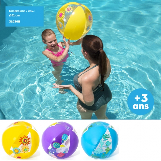 Ballon de plage motif desinger 51cm env. (+3 ans) / 3 motifs ass.