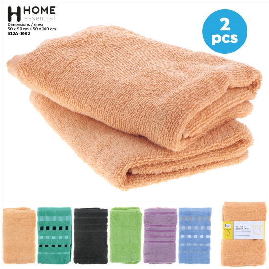 Set de 2 Serviettes Uni en Coton 50x100cm env.