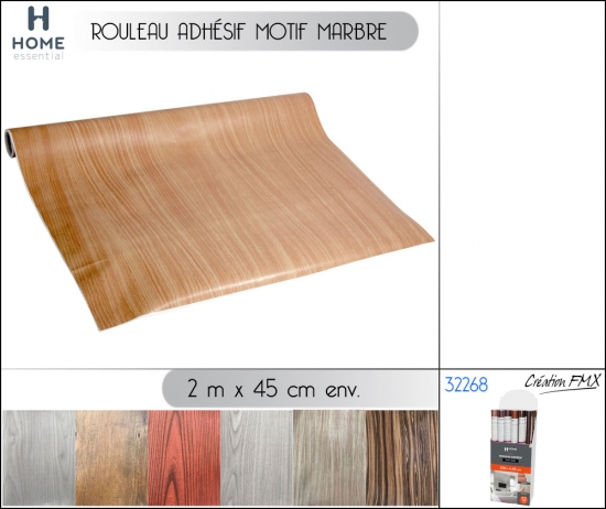 Rouleau adhésif motif Bois 2M x 45cm x 0.08mm env.