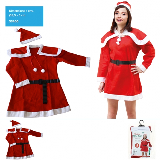 Costume de Mère Noël composé de 4 pcs - 1 asst
