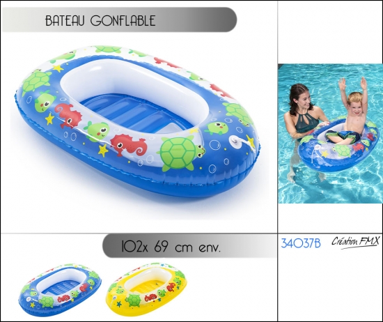 Bateau gonflable motifs tortue hippocampes poissons  (102 x 69cm env.) / 2 ASST couleur