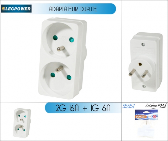 Biplite Adaptateur blanc 2G 16A