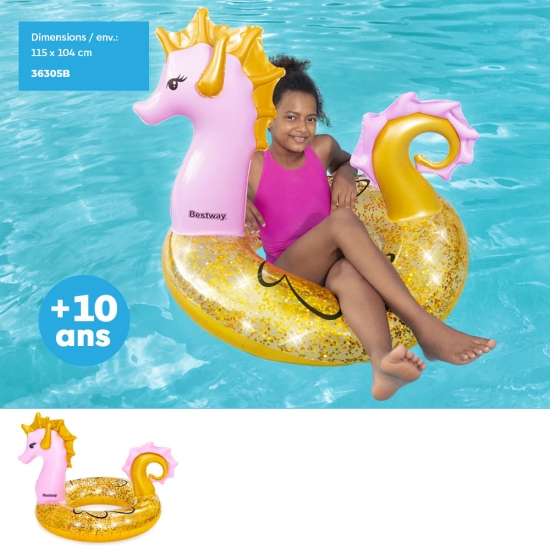 Bouée paillettes Hippocampe (115x104cm) (+10ans)