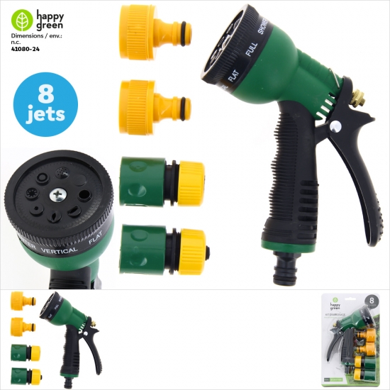 Kit d'arrosage 5PCS (pistolet à 8 fonctions + 4 accessoires)