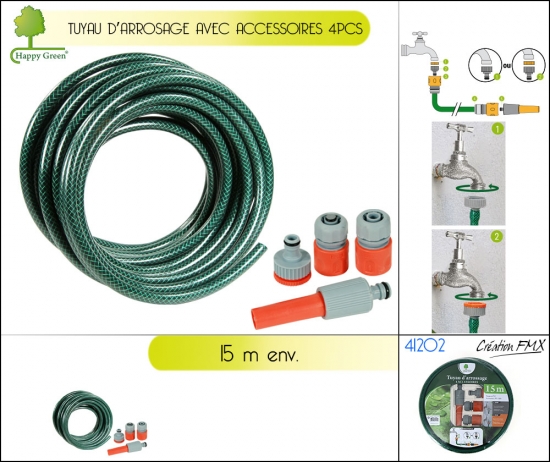 Tuyau d'arrosage 15M avec accessoires 4PCS