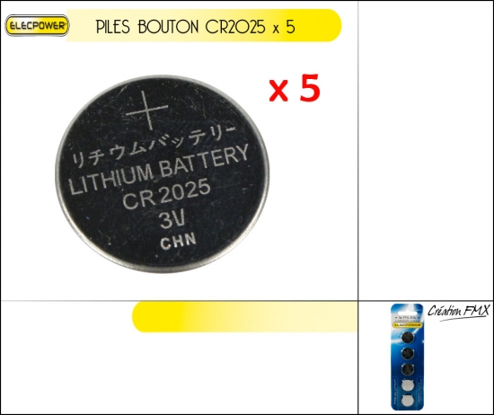 Piles bouton Lithium CR2025 x 5