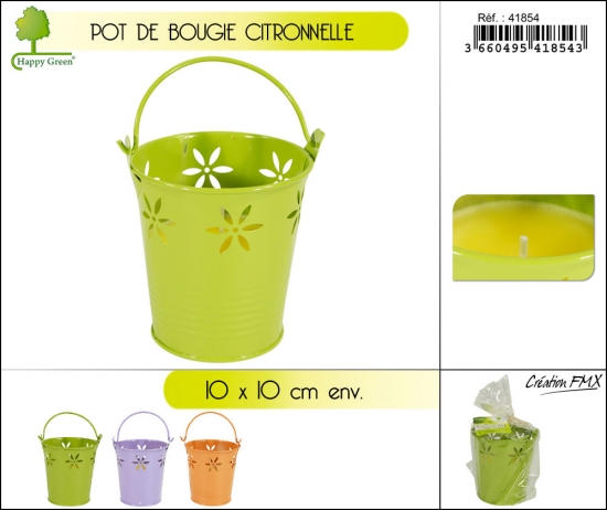 Pot de bougie citronnelle ((Dia.)10*(H)10cm env.) / 3 couleurs asst.