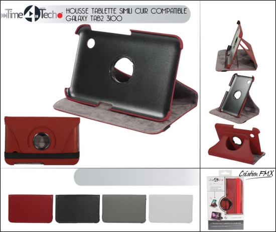 Housse tablette simili cuir compatible GALAXY TAB2 3100 (7 pouces) / 4 couleurs asst.