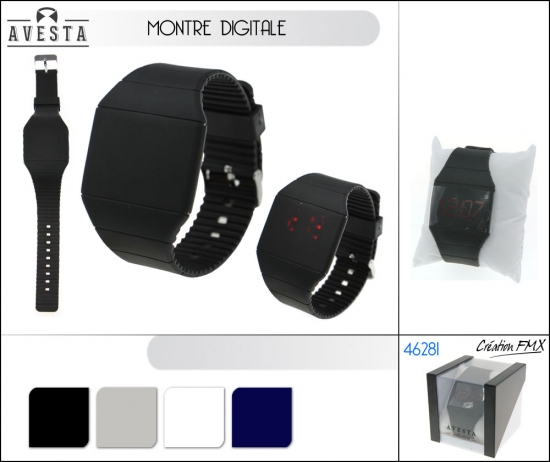 Montre digitale FARVAHAR/ 4 couleurs asst. (Noir, blanc, gris, bleu nuit)
