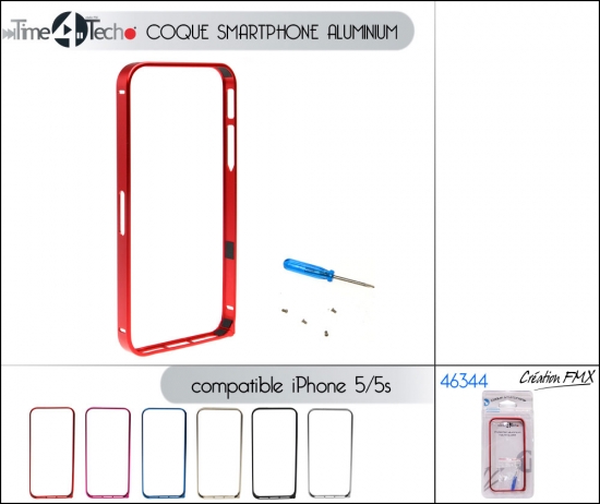 Coque smartphone aluminium (compatible Iphone 5) / 6 couleurs asst.