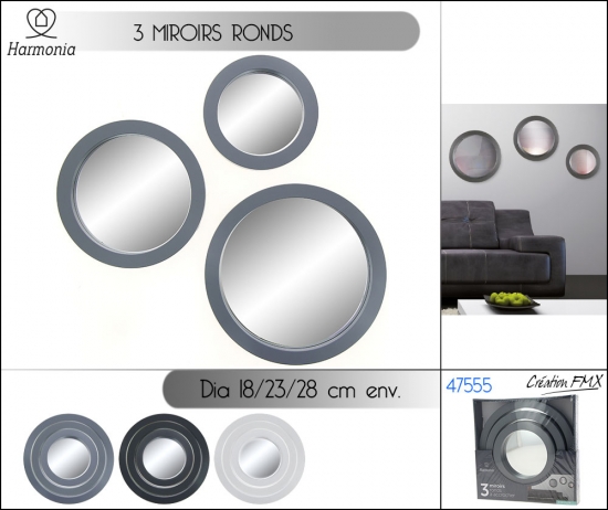 MIROIR ROND X 3 PCS  / 3 TAILLES - 3 asst