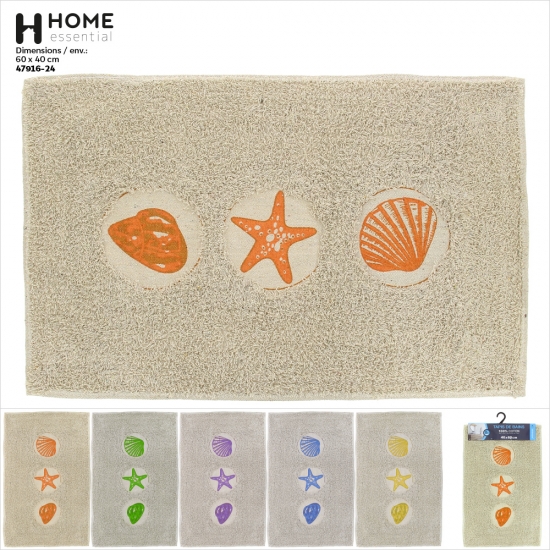 Tapis SDB coton 40 x 60 cm motifs coquillage/ 5 asst