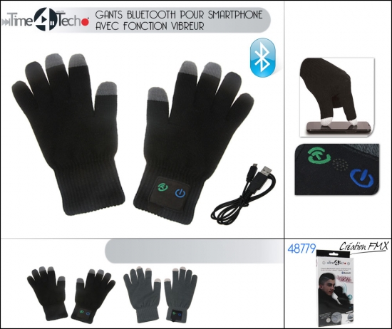 Gants Bluetooth pour Smartphone avec fonction vibreur / 2 couleurs asst.