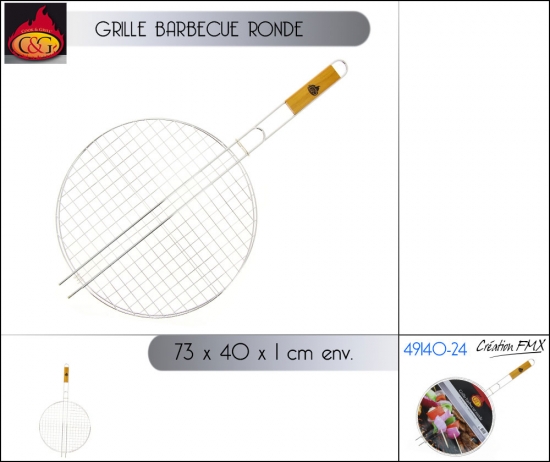 Grille barbecue ronde - manche en bois ((Dia)40*73cm env.)