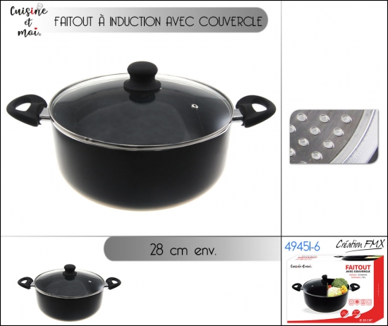 Faitout à induction 28cm avec couvercle - 1 ASST