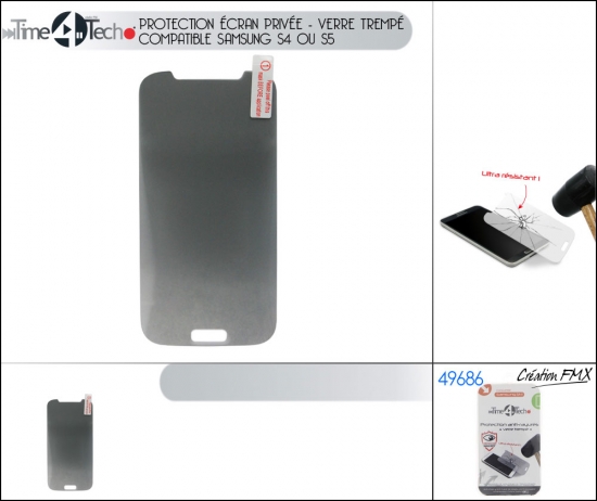 Protection écran privée - verre trempé (2 asst : compatible Samsung S4 ou S5)