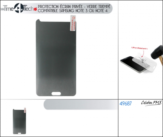 Protection écran privée - verre trempé (2 asst : compatible Samsung NOTE 3 ou NOTE 4)