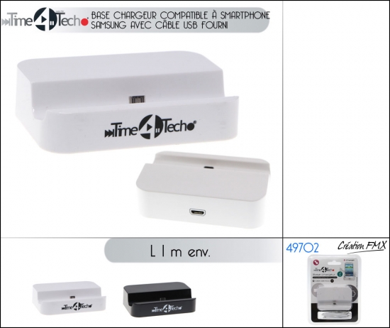 Base chargeur compatible à smartphone Samsung avec câble USB fourni / 2 couleurs asst.