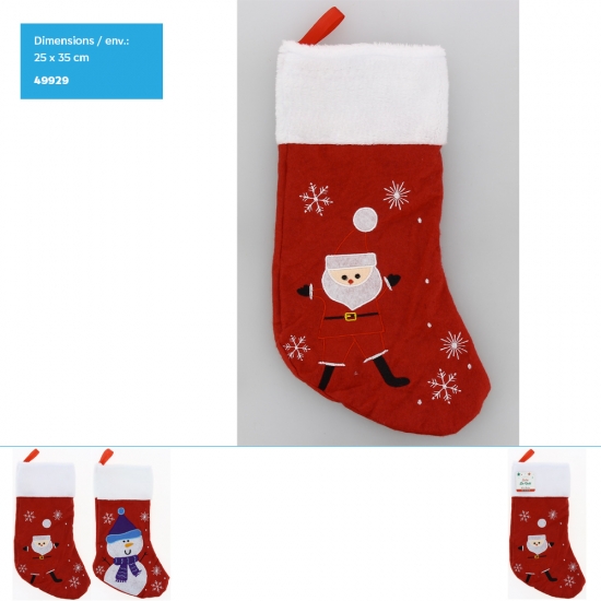 Botte de noël en feutrine 35x25cm env - 2 assts