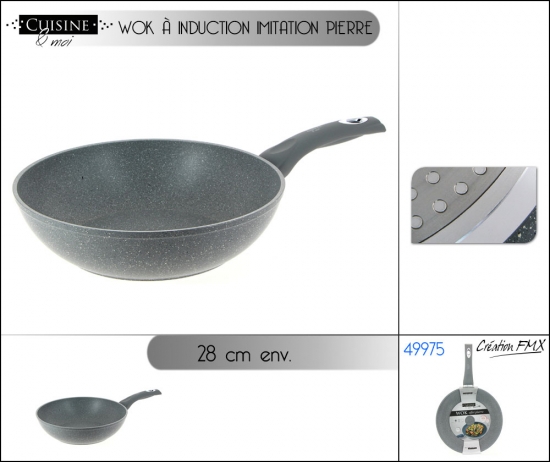 Wok à induction imitation pierre 28cm