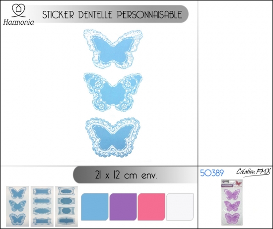 Sticker dentelle personnalisable  - 21x12 cm - 12 asst