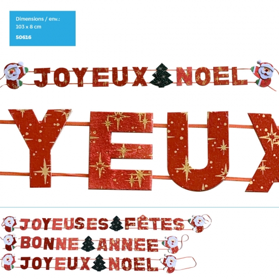 BANDE JOYEUSES FETES, JOYEUX NOEL et BONNE ANNEE - 3 modèles assortis