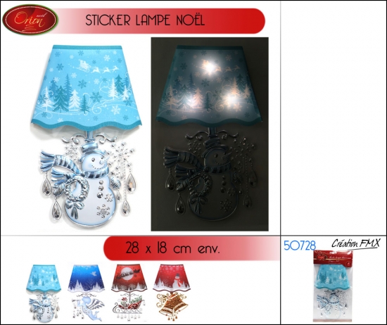 Sticker lampe noël - 28x18 cm - 4 asst
