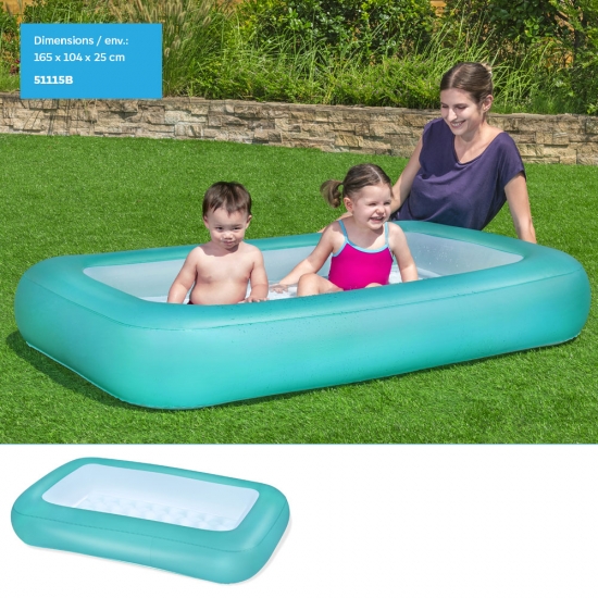 Piscinette pataugeoire rectangulaire Fluo 165 x 104 x 25 cm, 2 couleurs assorties