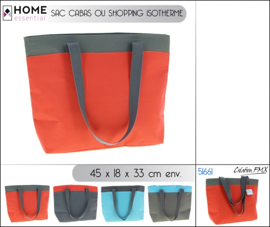 Sac cabas ou shopping isotherme (45x18x33cm env.) / 4 couleurs asst.