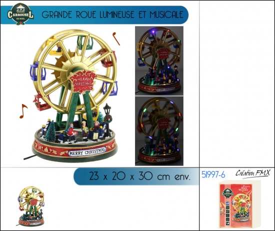 Manège grande roue de noël, lumineux et musical - 23.0x20.0x30.0 cm env.