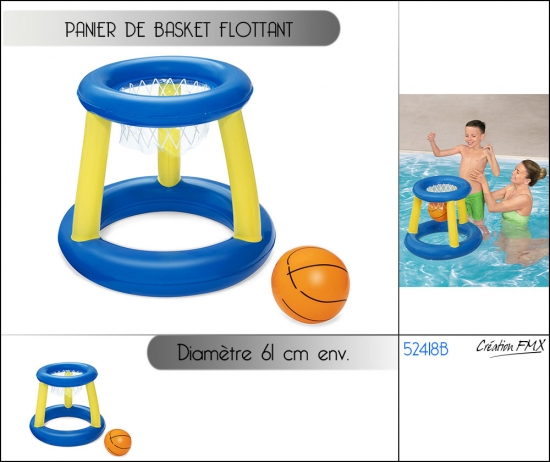 Panier de Basket flottant, ballon, 3 anneaux, diamètre 61 cm