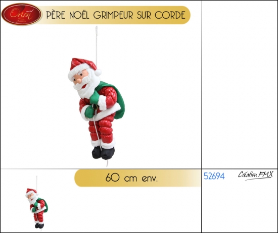 Père noël grimpeur 60 cm sur corde.