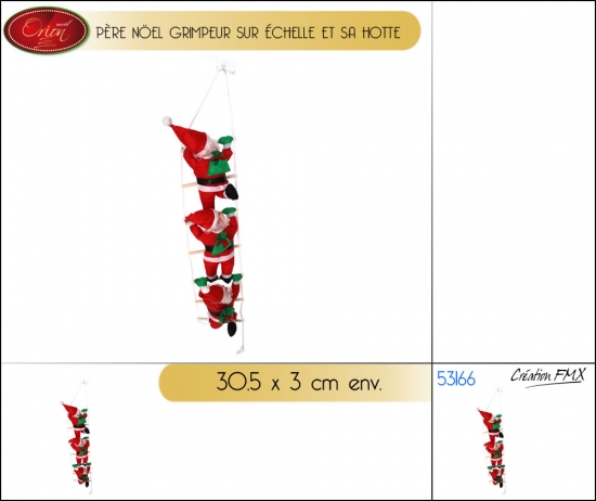 Père Nöel grimpeur sur échelle et sa hotte 30,5 cm x3pcs  - 1 asst
