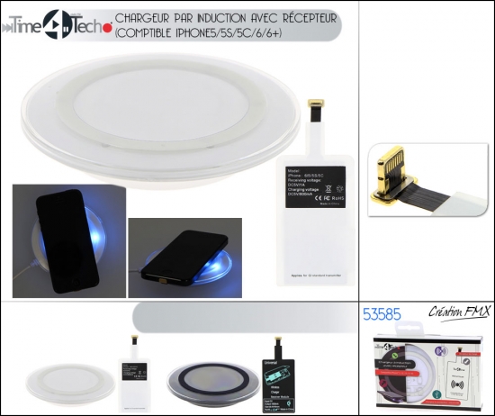 Chargeur par induction avec récepteur (comptible Iphone5/5S/5C/6/6+) / 2 couleurs asst.