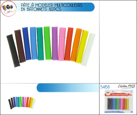 Pâte à modeler multicouleurs en bâtonnets x12pcs