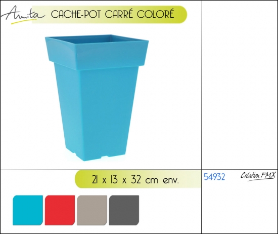 Cache-pot carré coloré (21X13X32cm env.) / 4 couleurs asst.