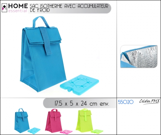 Sac isotherme avec accumulateur de froid (17.5x5x24cm env.) / 3 couleurs asst.