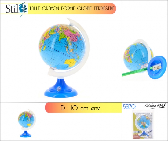 Taille crayon forme globe terrestre (diam 10cm env)