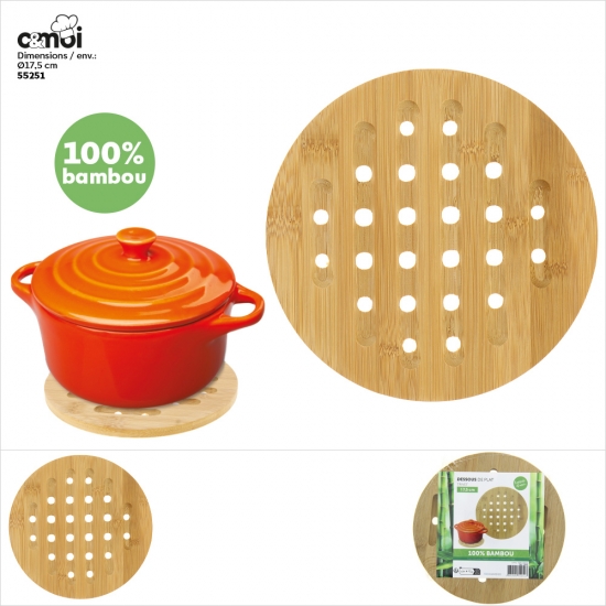 Dessous de plat rond en bambou dia 17.5cm env.