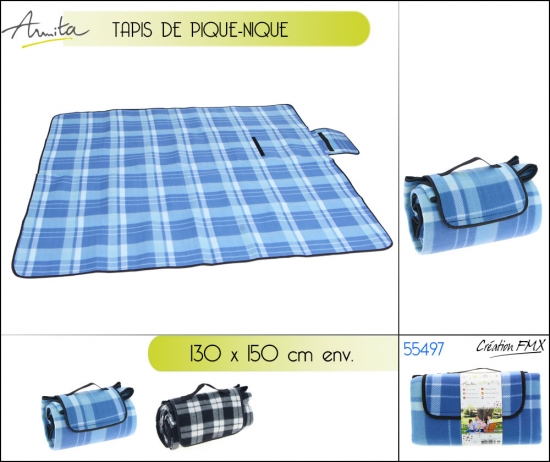 Tapis de pique-nique (130*150cm env.) /  2 couleurs asst.