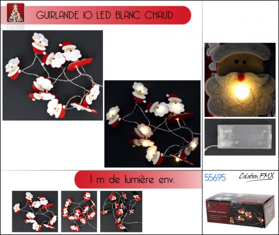 Guirlande 10 leds blanc chaud avec décoration - 1 m de lumière - usage int. - 2 asst.
