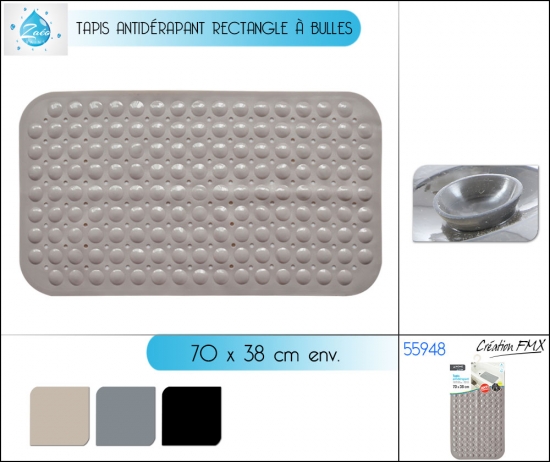 Tapis de fond de douche antidérapant rectangle motif bulles 70x38 cm env - 3 assts
