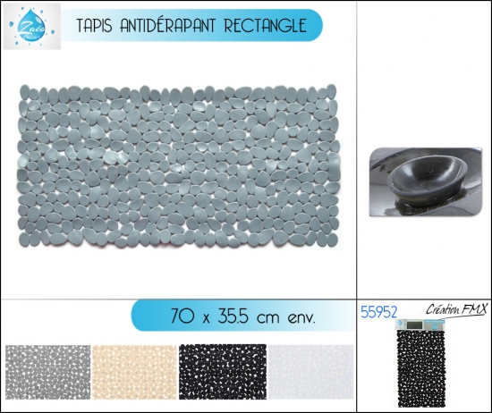 Tapis de fond de douche antidérapant rectangle motif galet 70x35 cm env - 3 assts