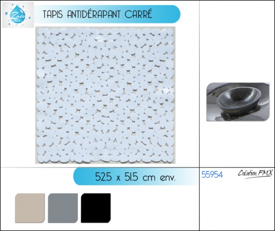 Tapis de fond de douche antidérapant carré motif galet 52x52 cm env - 3 assts