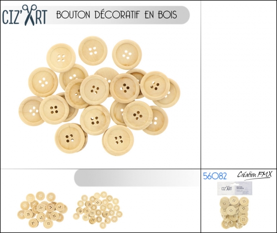 Bouton décoratif en bois - Diam. 1,8/2,0/2,8 cm - 3 asst.