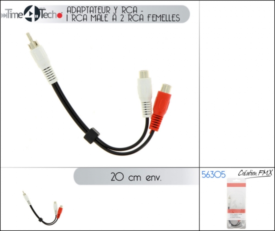 Adaptateur Y RCA - 1 RCA Male à 2 RCA Femelles (20cm env.)