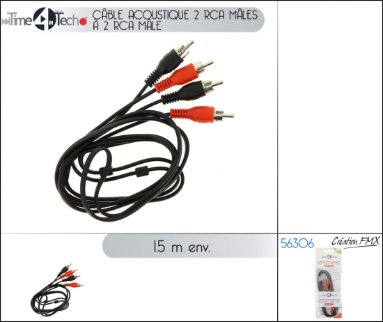 Câble acoustique 2 RCA mâles à 2 RCA mâle (1.5m env.)