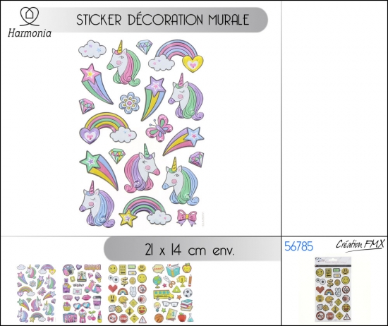 Sticker décoration murale en relief et en aluminium - x1 pc - 21 * 14 cm - 4 asst.